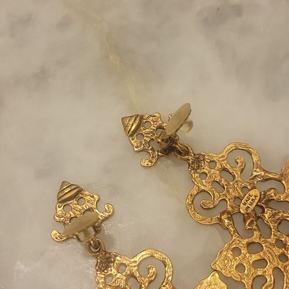 NWT Oscar De La Renta 18k Gold Statment Filigree Earrings Dangle Chandelier Big - Picture 13 of 14